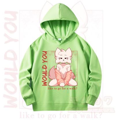 MODAKAWA X zarckets WOULD YOU Fox Print Long Sleeve Hooded Sweatshirt - Light Green - 4XL - image 10