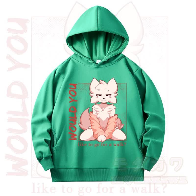 MODAKAWA X zarckets WOULD YOU Fox Print Long Sleeve Hooded Sweatshirt - Green - 4XL - image 11