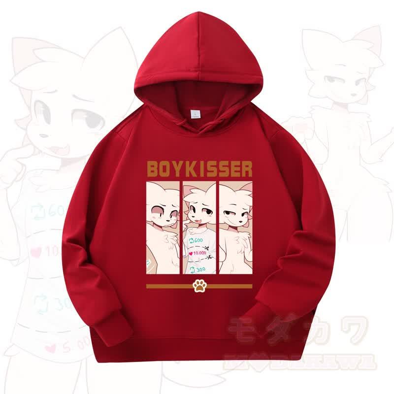 MODAKAWA X zarckets Fox Print Long Sleeve Hooded Sweatshirt - Wine - 4XL - image 4
