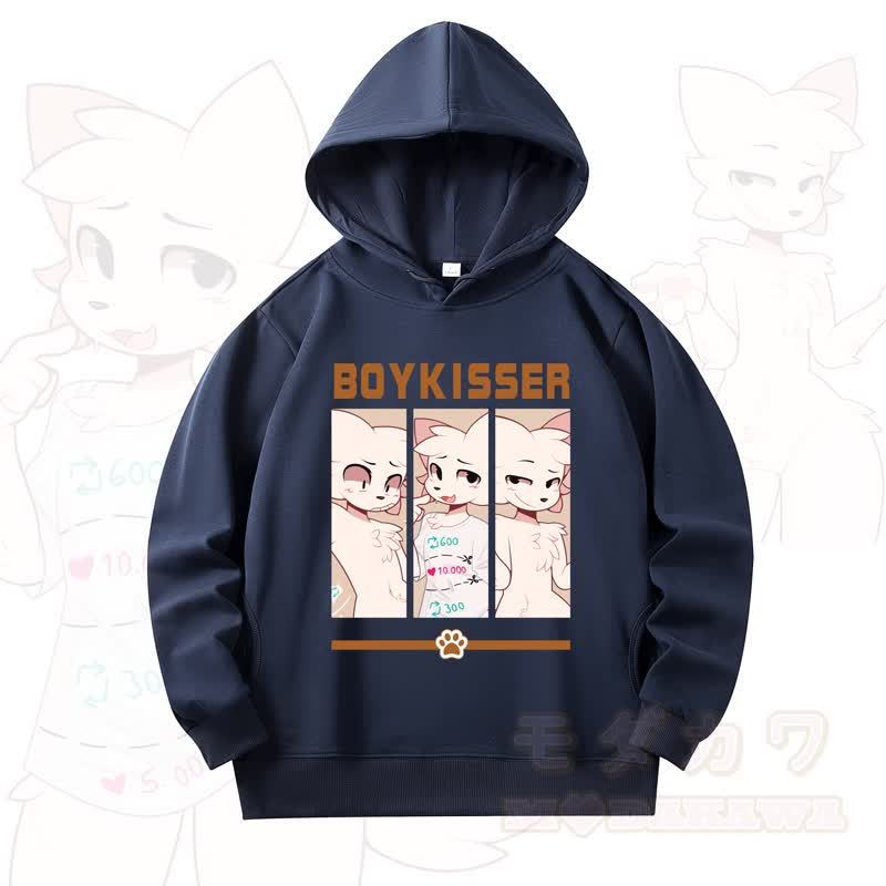 MODAKAWA X zarckets Fox Print Long Sleeve Hooded Sweatshirt - Navy Blue - 4XL - image 13