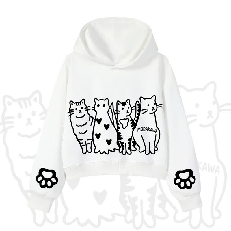 MODAKAWA Cute Cats Paw Sleeves Cropped Cotton Hoodie - White - 3XL - image 4