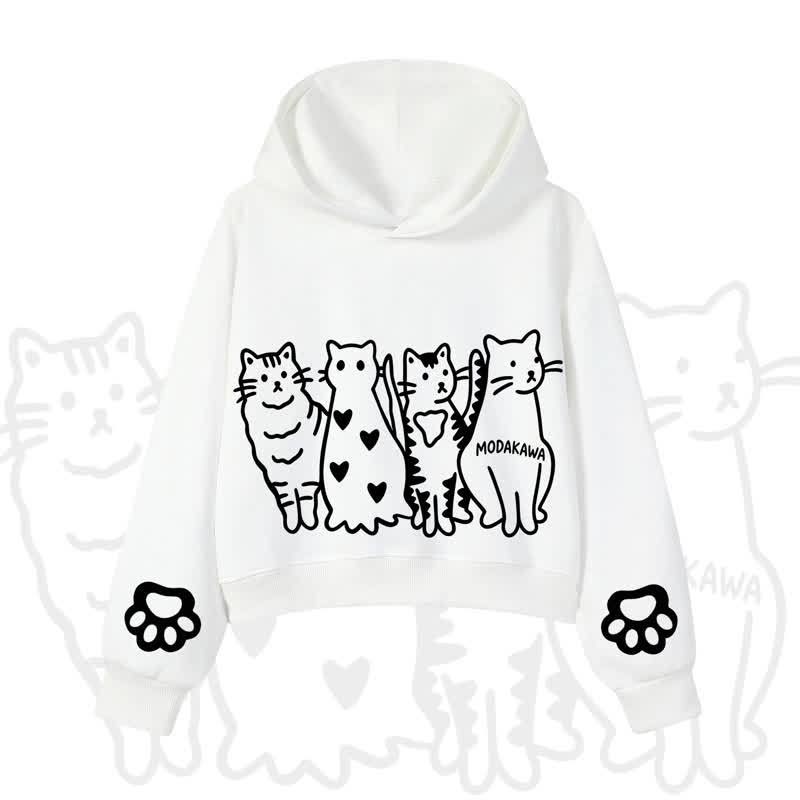 MODAKAWA Cute Cats Paw Sleeves Cropped Cotton Hoodie - White - 3XL - image 4