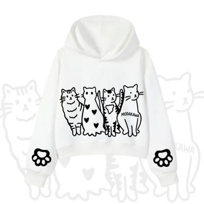MODAKAWA Cute Cats Paw Sleeves Cropped Cotton Hoodie - White - 3XL - image 4