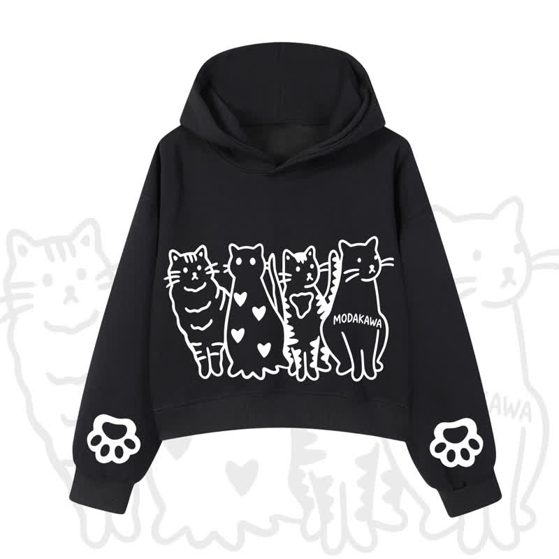 MODAKAWA Cute Cats Paw Sleeves Cropped Cotton Hoodie - Black - 3XL - image 3