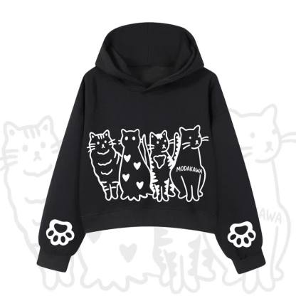 MODAKAWA Cute Cats Paw Sleeves Cropped Cotton Hoodie - Black - 3XL - image 3