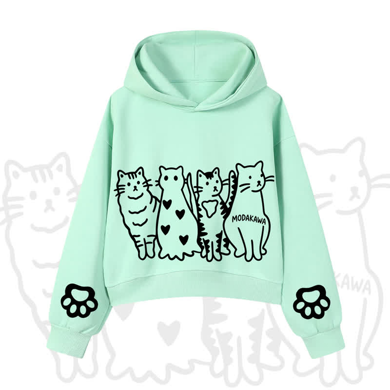 MODAKAWA Cute Cats Paw Sleeves Cropped Cotton Hoodie - Green - 3XL - image 2