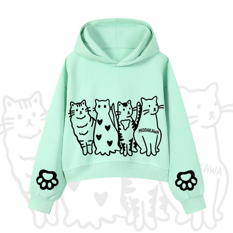 MODAKAWA Cute Cats Paw Sleeves Cropped Cotton Hoodie - Green - 3XL - image 2