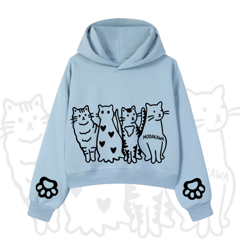MODAKAWA Cute Cats Paw Sleeves Cropped Cotton Hoodie - Blue - 3XL - image 5