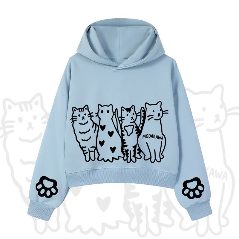 MODAKAWA Cute Cats Paw Sleeves Cropped Cotton Hoodie - Blue - 3XL - image 5
