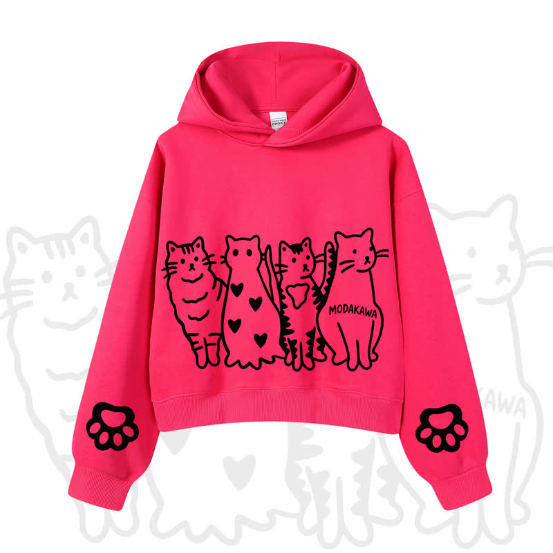 MODAKAWA Cute Cats Paw Sleeves Cropped Cotton Hoodie - Rose - 3XL - image 6