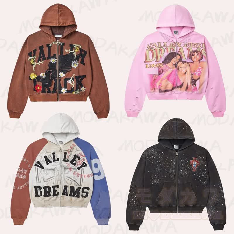 Y2K Vintage Letter Print Zip Up Hooded Jacket - image 1