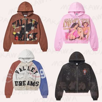 Y2K Vintage Letter Print Zip Up Hooded Jacket - image 1
