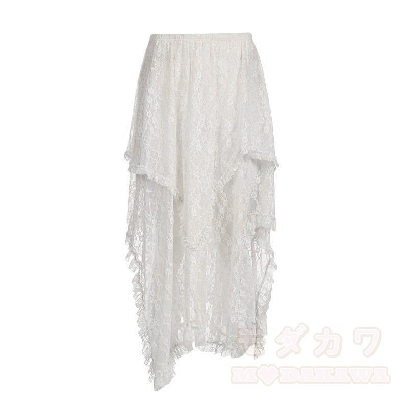 Goth Asymmetric Ruffle Dress Lace Skirt  Two Pieces Set - Skirt - 4XL - image 3