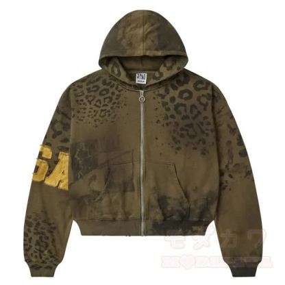 Y2K Vintage Letter Print Zip Up Hooded Jacket - Army Green - 4XL - image 15