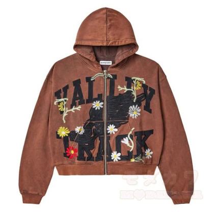 Y2K Vintage Letter Print Zip Up Hooded Jacket - Brown - 4XL - image 4