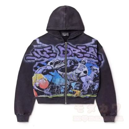 Y2K Vintage Letter Print Zip Up Hooded Jacket - Purple - 4XL - image 7