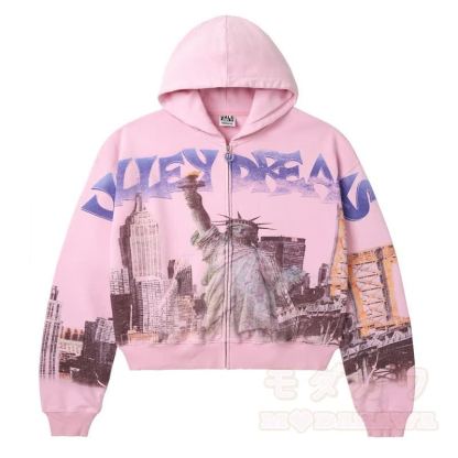 Y2K Vintage Letter Print Zip Up Hooded Jacket - Pink - 4XL - image 6