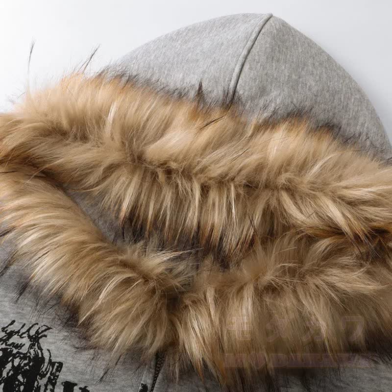 Vintage Street Style Faux Fur Trim Hooded Zip Up Sweatshirt  - image 6