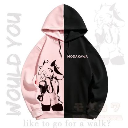  MODAKAWA X zarckets  Color Block Sheep Print Hooded Sweatshirt - Black & Pink - 5XL - image 1