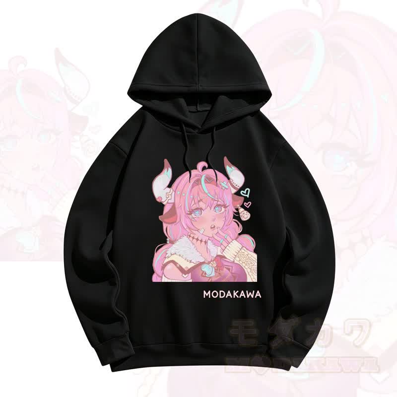  MODAKAWA X Shionslife Anime Girl Print Hooded Sweatshirt - Black - 5XL - image 1