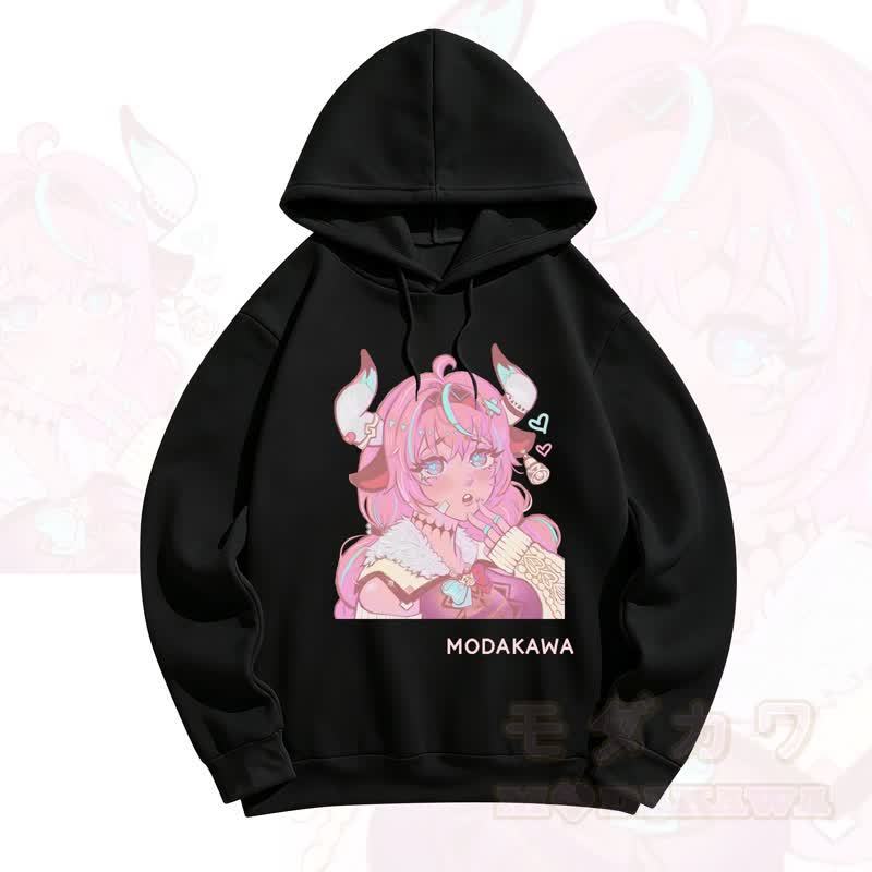  MODAKAWA X Shionslife Anime Girl Print Hooded Sweatshirt - Black - 5XL - image 1