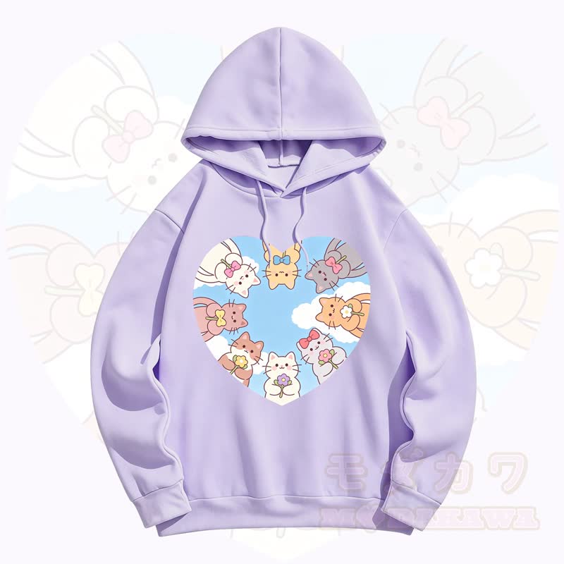 MODAKAWA Cute Cat Print Hooded Sweatshirt - Purple - 5XL - image 1