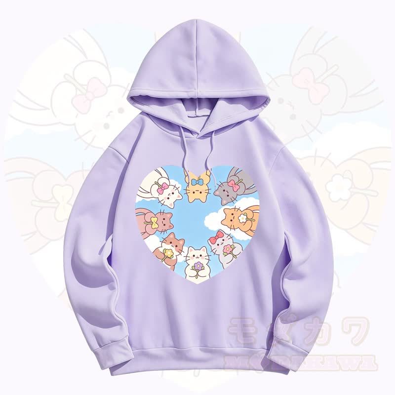 MODAKAWA Cute Cat Print Hooded Sweatshirt - Purple - 5XL - image 1