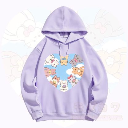 MODAKAWA Cute Cat Print Hooded Sweatshirt - Purple - 5XL - image 1