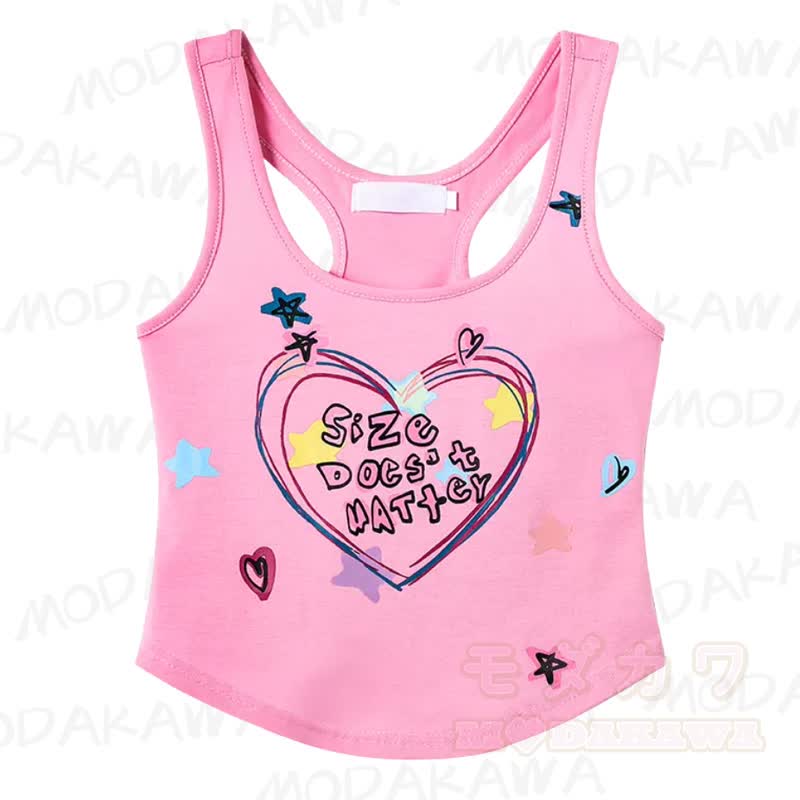 Y2K Heart Star Print Pink Racerback Cropped Tank Top - Pink - XL - image 1