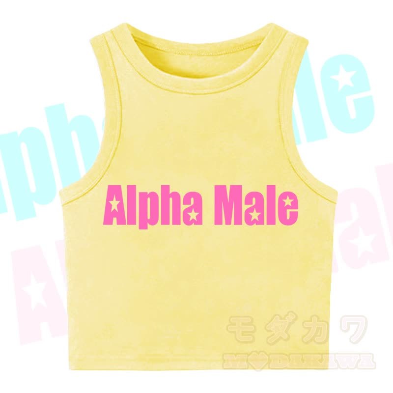 MODAKAWA ALPHA MALE Star Print Casual Cropped Tank Top - Yellow - XL - image 1