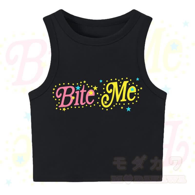 MODAKAWA BITE ME Star Print Casual Cropped Tank Top - Black - XL - image 1