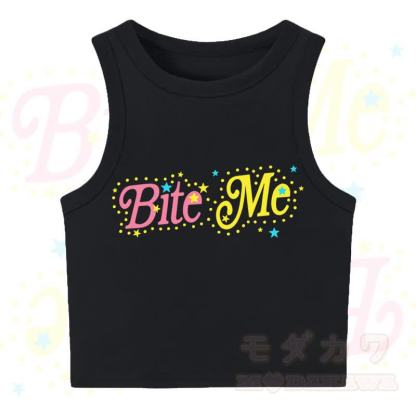 MODAKAWA BITE ME Star Print Casual Cropped Tank Top - Black - XL - image 1