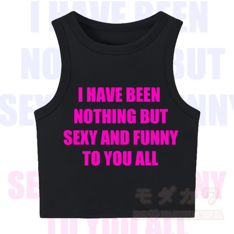 MODAKAWA Letter Print Casual Cropped Tank Top - Black - XL - image 1