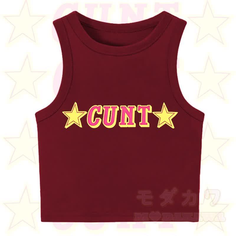 MODAKAWA CUNT Star Print Casual Cropped Tank Top - Red - XL - image 1