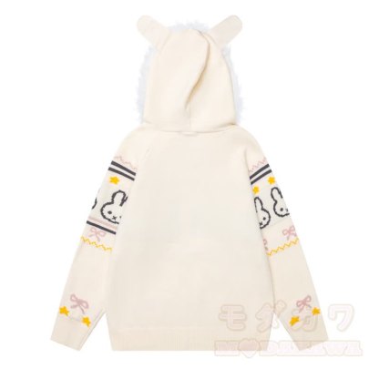 High Quality Sweet Rabbit Print Ear Hooded Zip Up Knit Cardigan - image 4