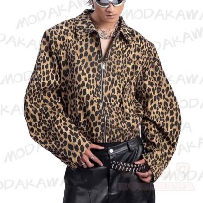 Vintage Leopard Print Loose Zip Up Jacket - Leopard - 3XL - image 1