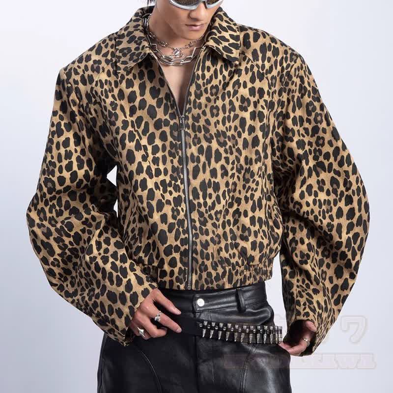 Vintage Leopard Print Loose Zip Up Jacket - image 3