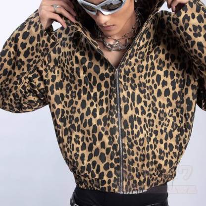 Vintage Leopard Print Loose Zip Up Jacket - image 4
