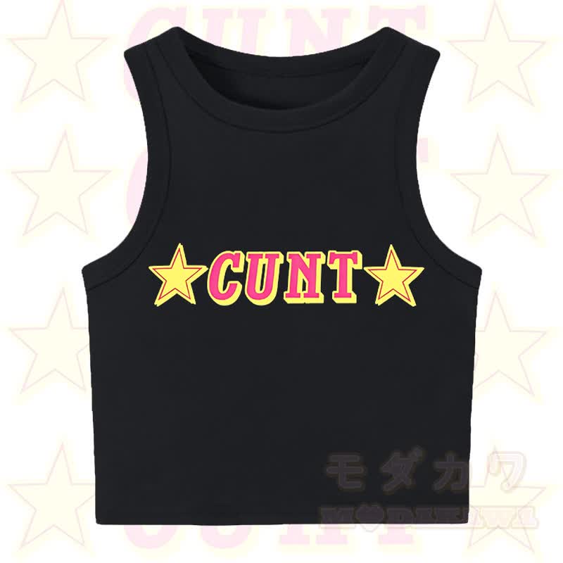 MODAKAWA CUNT Star Print Casual Cropped Tank Top - Black - XL - image 3