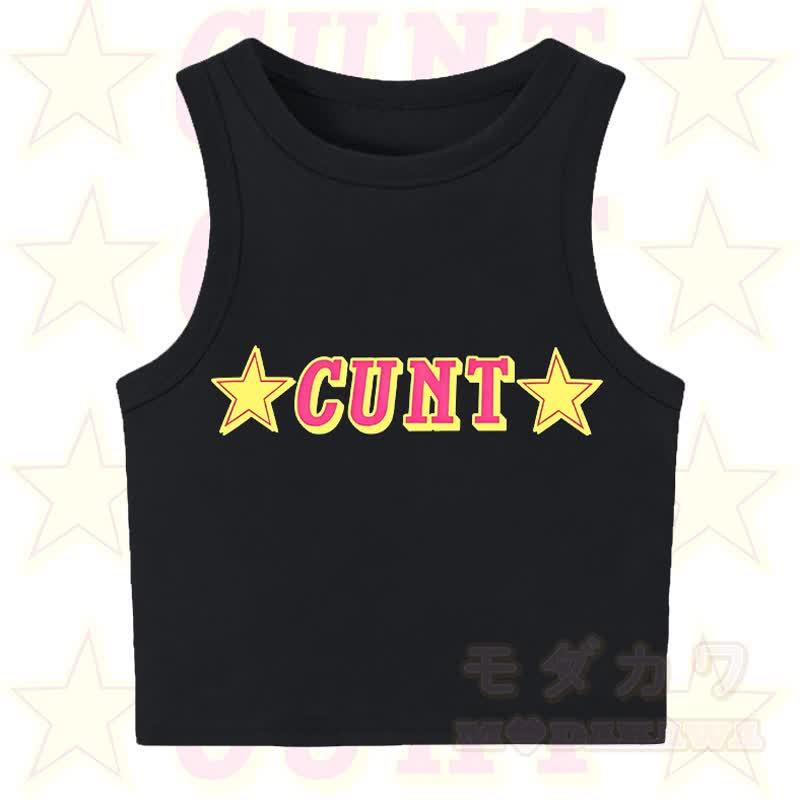 MODAKAWA CUNT Star Print Casual Cropped Tank Top - Black - XL - image 3