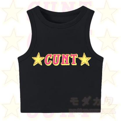 MODAKAWA CUNT Star Print Casual Cropped Tank Top - Black - XL - image 3