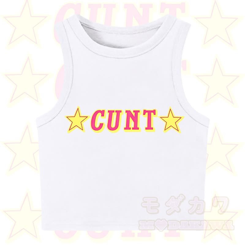 MODAKAWA CUNT Star Print Casual Cropped Tank Top - White - XL - image 2