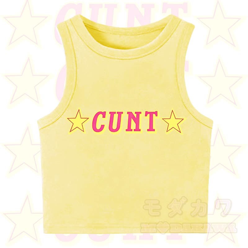 MODAKAWA CUNT Star Print Casual Cropped Tank Top - Yellow - XL - image 6