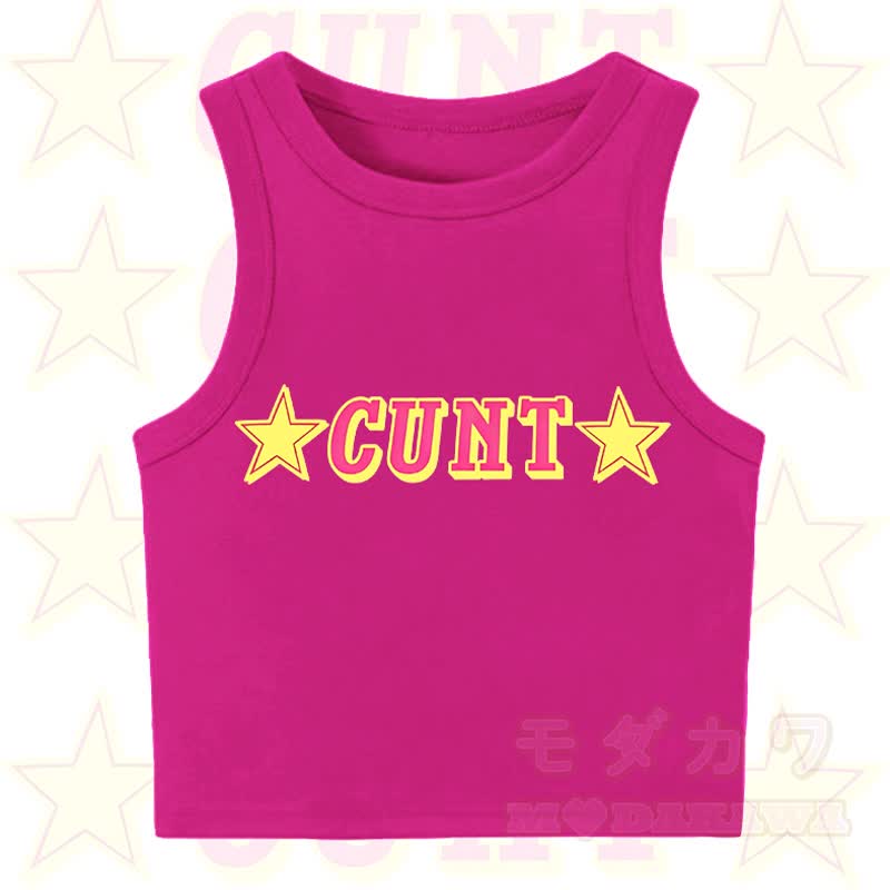 MODAKAWA CUNT Star Print Casual Cropped Tank Top - Dark Pink - XL - image 5