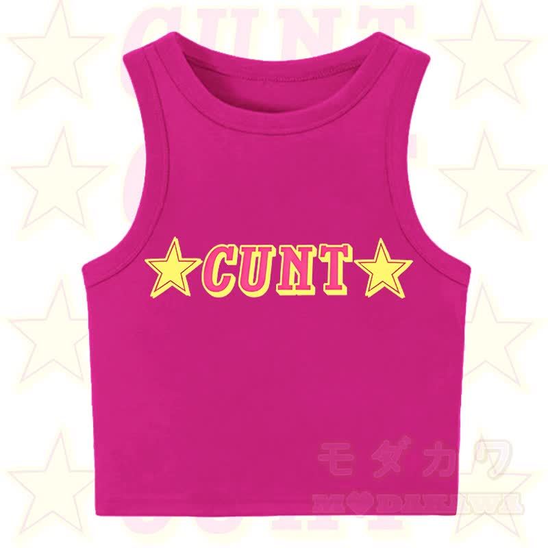 MODAKAWA CUNT Star Print Casual Cropped Tank Top - Dark Pink - XL - image 5