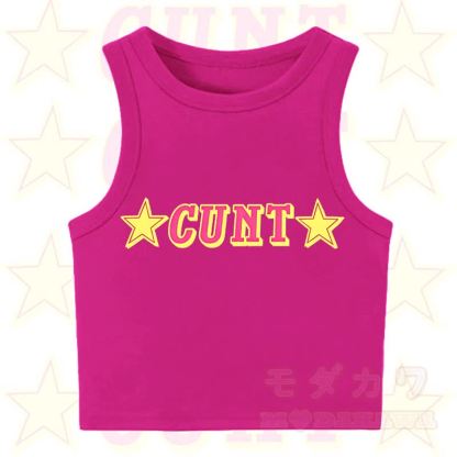 MODAKAWA CUNT Star Print Casual Cropped Tank Top - Dark Pink - XL - image 5
