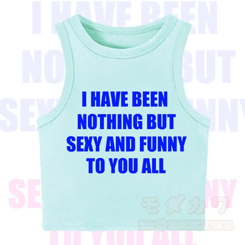 MODAKAWA Letter Print Casual Cropped Tank Top - Green - XL - image 3
