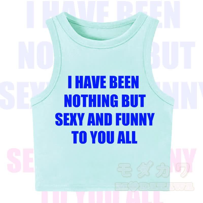 MODAKAWA Letter Print Casual Cropped Tank Top - Green - XL - image 3