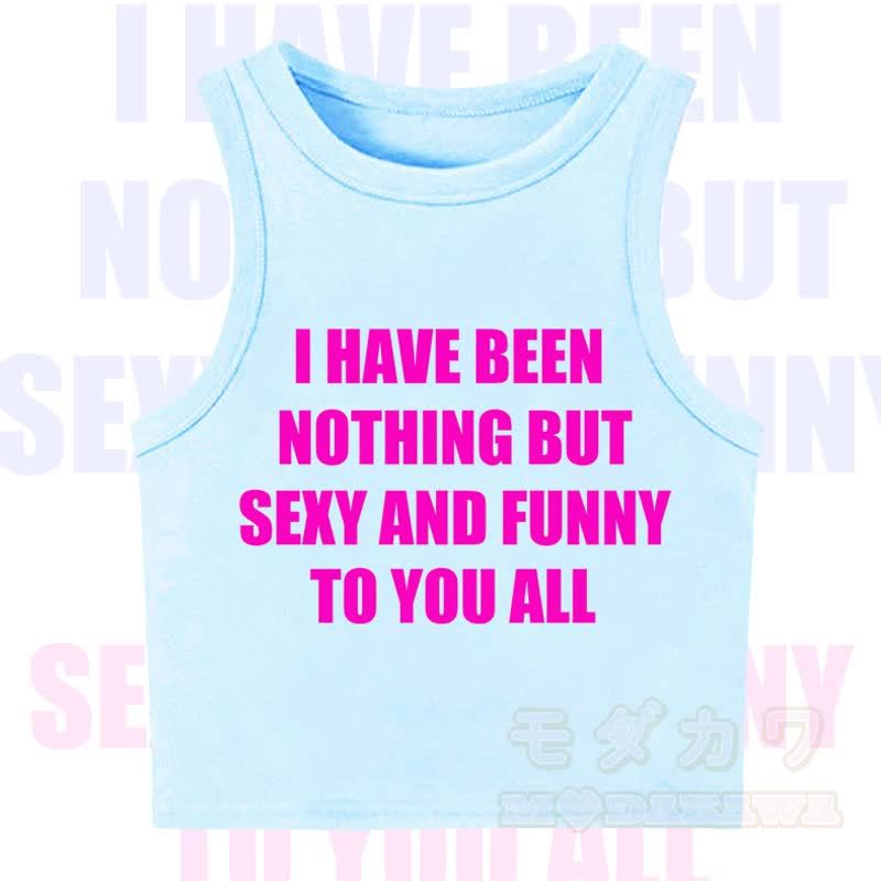 MODAKAWA Letter Print Casual Cropped Tank Top - Blue - XL - image 7