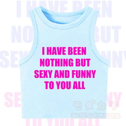 MODAKAWA Letter Print Casual Cropped Tank Top - Blue - XL - image 7